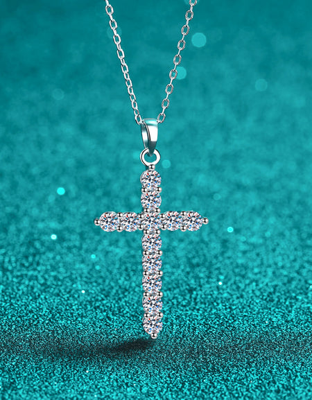 925 Sterling Silver Cross Moissanite Necklace