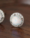 925 Sterling Silver Platinum-Plated Opal Round Stud Earrings