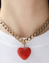 Rhinestone Heart Pendant Curb Chain Necklace