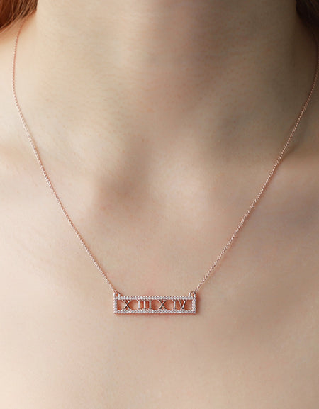 Inlaid Cubic Zirconia Bar Pendant Necklace