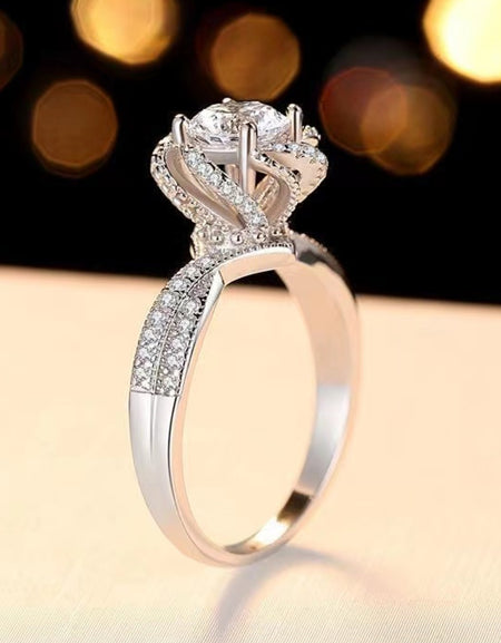 2 Carat Moissanite Floral Platinum-Plated Ring