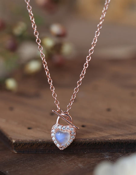 Moonstone Heart Lock Pendant Necklace