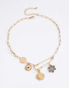 Rhinestone Flower Paperclip Chain Necklace