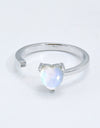 Inlaid Moonstone Heart Adjustable Open Ring