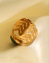 18k Gold Plated Malachite Leaf Ring