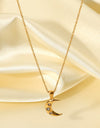 18K Gold Plated Inlaid Zircon Moon Pendant Necklace