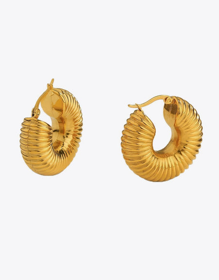 18K Gold-Plated Copper Ribbed Hoop Earrings