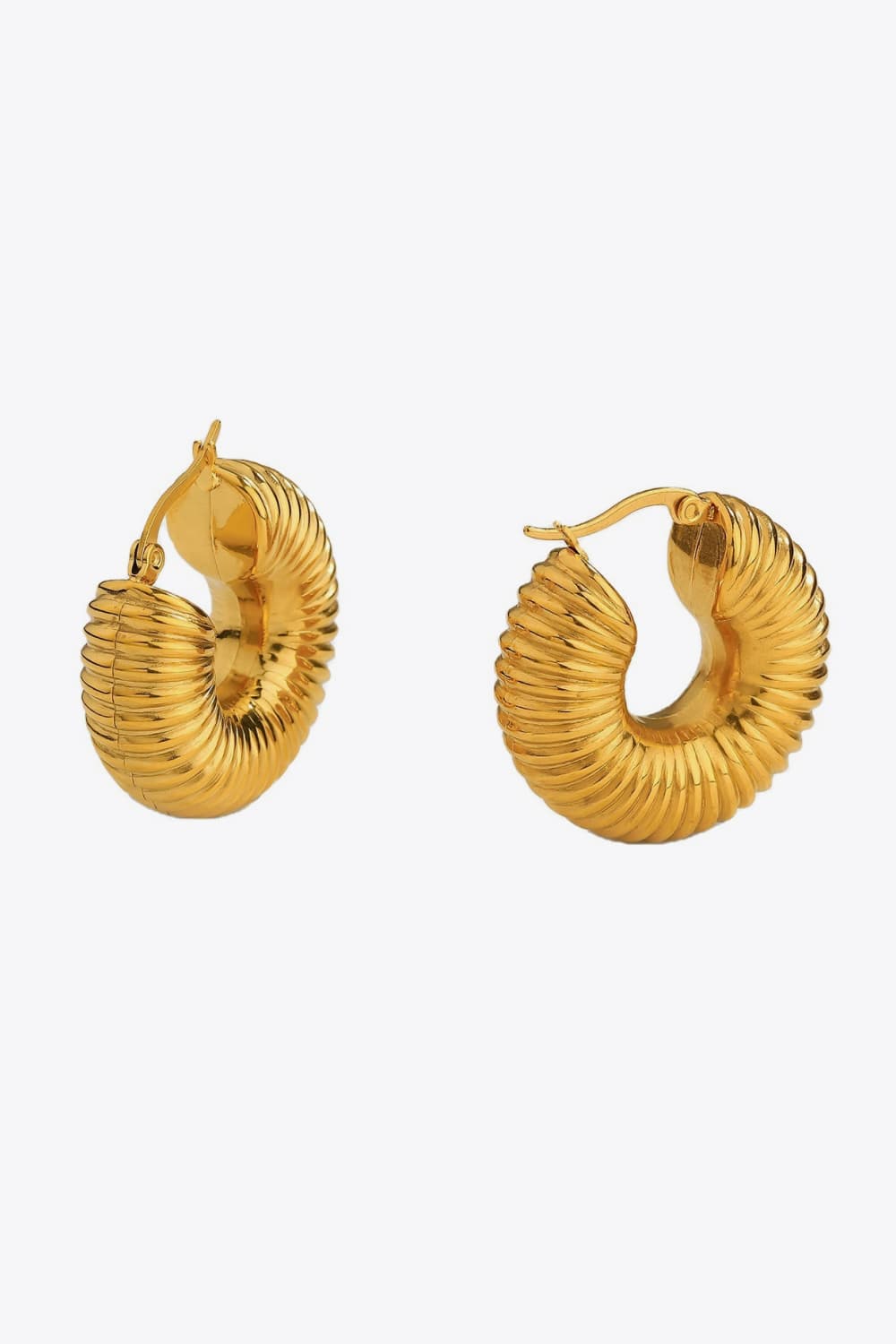 18K Gold-Plated Copper Ribbed Hoop Earrings