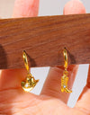 Hat & Boot Shape Asymmetrical Copper 14K Gold Plated Earrings