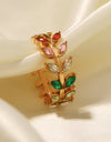 Zircon 18K Gold-Plated Leaf Open Ring