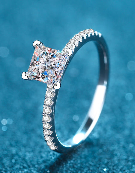 Rhodium-Plated 2 Carat Moissanite Four-Prong Ring