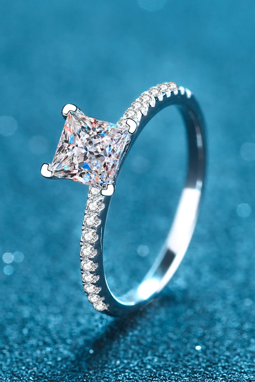 Rhodium-Plated 2 Carat Moissanite Four-Prong Ring