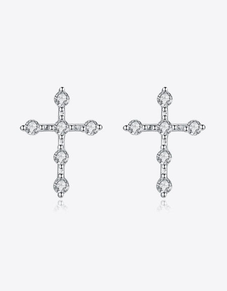 Zircon Cross 925 Sterling Silver Earrings