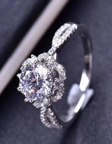 Platinum-Plated Six Prong 1 Carat Moissanite Ring