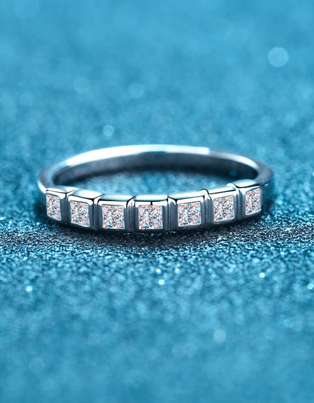 Moissanite Rhodium-Plated Half-Eternity Ring