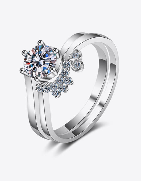 Moissanite Rhodium-Plated Two-Piece Ring Set