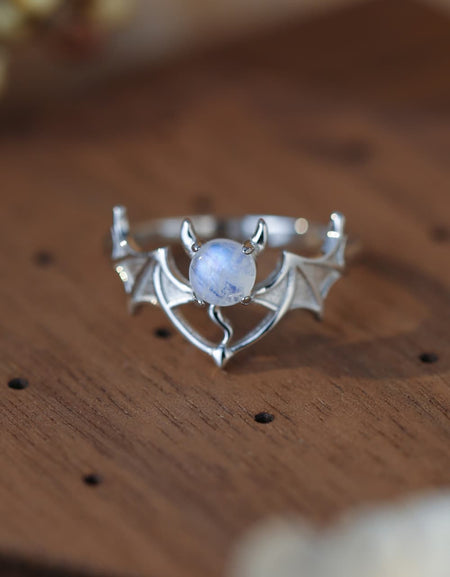 Moonstone Bat 925 Sterling Silver Ring