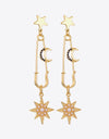 Inlaid Pearl Star and Moon Drop Earrings