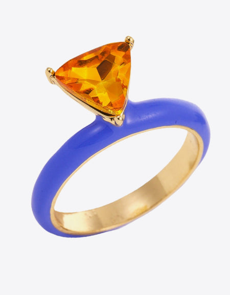 18K Gold Plated Triangle Glass Stone Ring