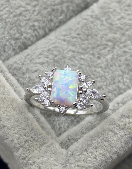 925 Sterling Silver Zircon and Opal Ring