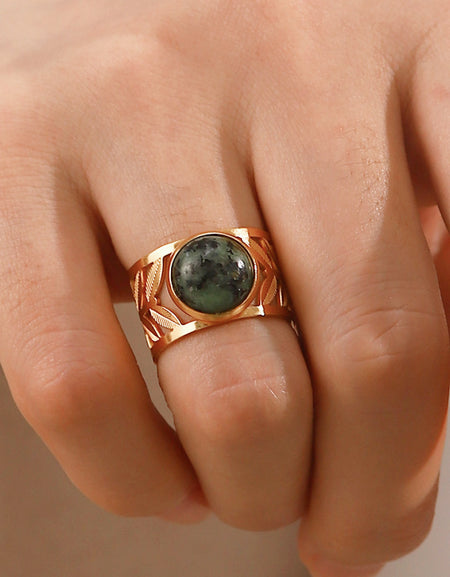 18k Gold Plated Malachite Leaf Ring