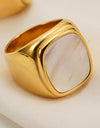 Stainless Steel 18K Gold-Plated Inlaid Shell Ring