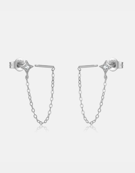 Inlaid Zircon Long Chain Stud Earrings