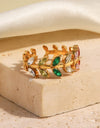 Zircon 18K Gold-Plated Leaf Open Ring