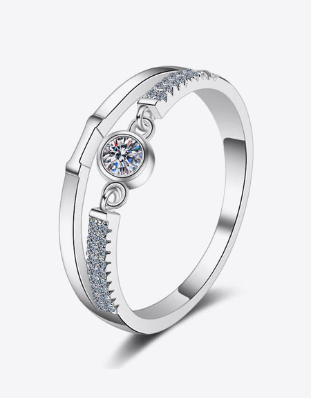 Moissanite Cutout Rhodium-Plated Ring