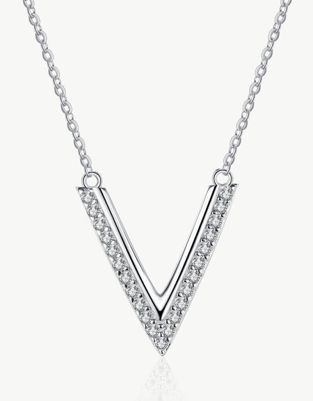 Sterling Silver V Letter Pendant Necklace