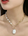 Half Pearl Half Chain Toggle Clasp Necklace