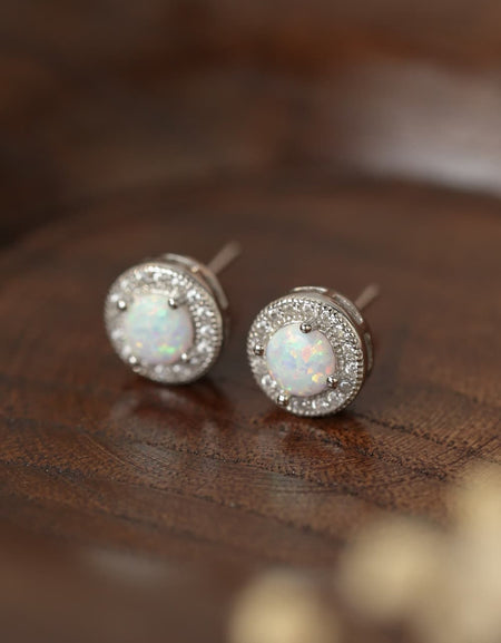 Opal 4-Prong Round Stud Earrings