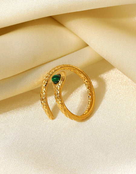 Snake Charmer Malachite Snake-Shaped Bypass Ring