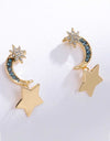 Lasting Wish Inlaid Rhinestone Star and Moon Drop Earrings