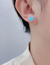 925 Sterling Silver Platinum-Plated Opal Round Stud Earrings