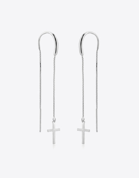 925 Sterling Silver Cross Threader Earrings