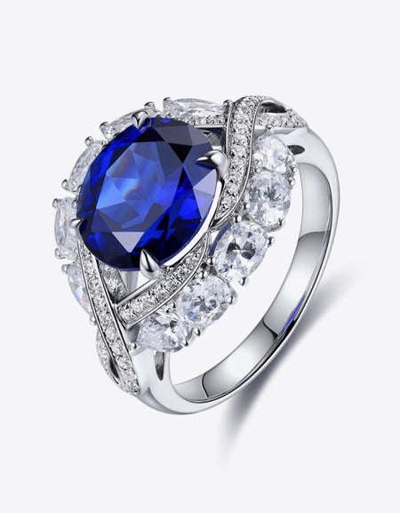 5 Carat Lab-Grown Sapphire Platinum-Plated Ring