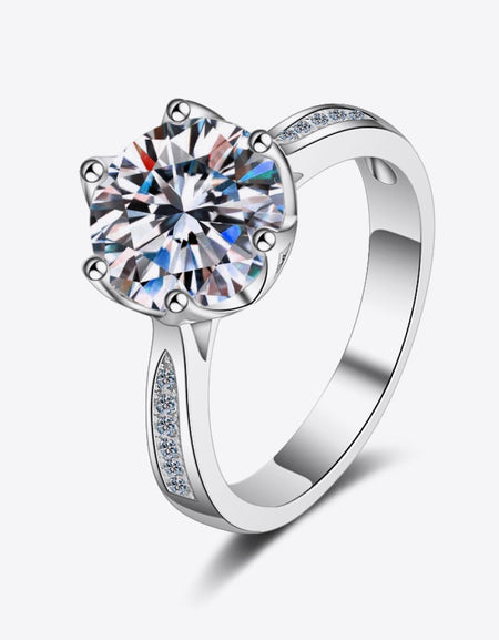 3 Carat Moissanite Rhodium-Plated Side Stone Ring