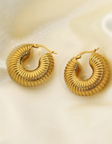 18K Gold-Plated Copper Ribbed Hoop Earrings