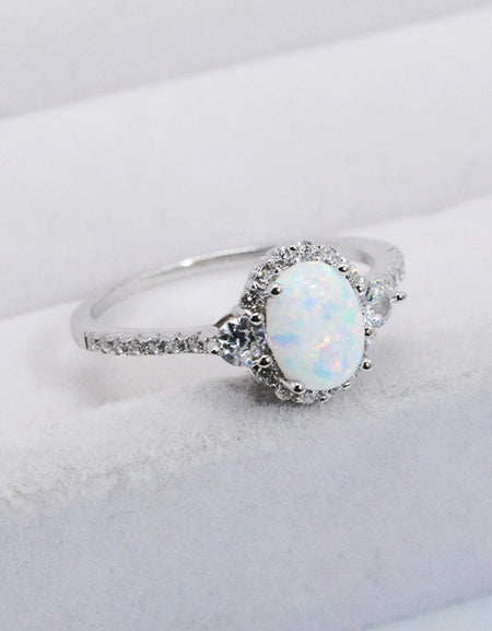 925 Sterling Silver Platinum-Plated Opal Ring