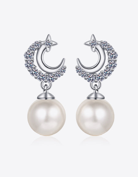 Moissanite Pearl Drop Earrings