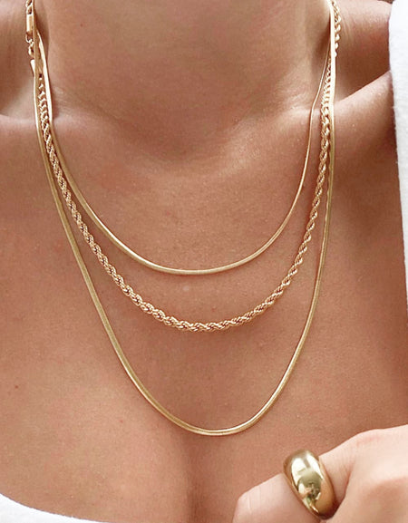 Stainless Steel 18K Gold Pleated Triple Layer Necklace