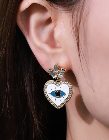 Evil Eye Heart-Shaped Drop Earrings