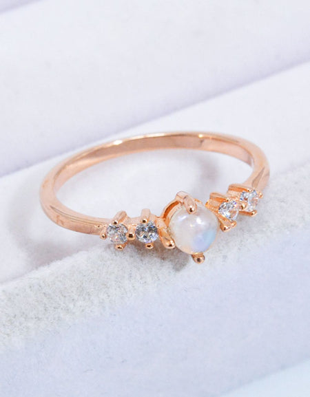 Natural Moonstone and Zircon 18K Rose Gold-Plated Ring