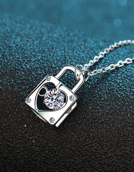 Moissanite Lock Pendant Necklace