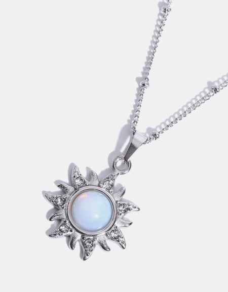 Opal Sun Pendant Stainless Steel Necklace