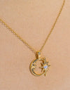 Copper 14K Gold Pleated Moon & Star Shape Pendant Necklace