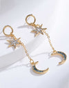 Inlaid Rhinestone Star and Moon Drop Earrings