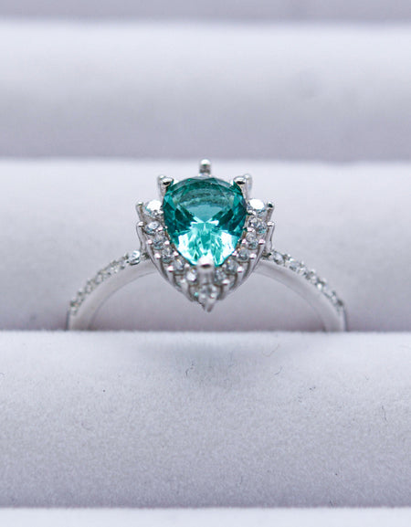 Paraiba Blue Zircon Pear Shape Ring