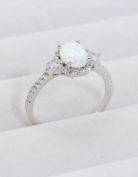 925 Sterling Silver Platinum-Plated Opal Ring